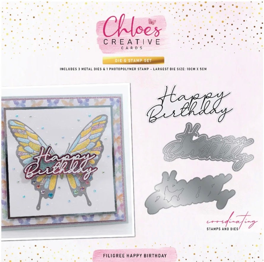 Chloes Creative Cards Die Stamp Set Filigree Happy Birthday C